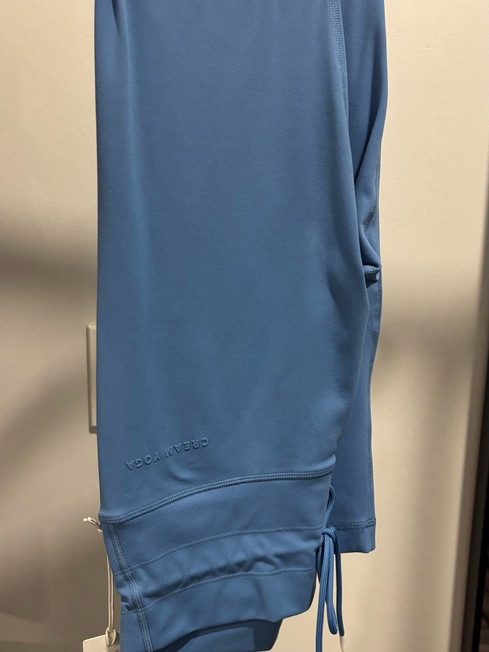 Cream Yoga drawstring stretch leggings- ocean blue